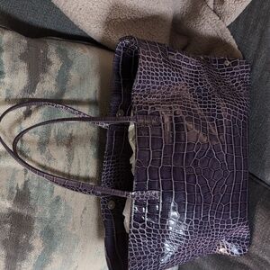 Furla Italian Leather Tote bag,  Purple Croc Embossed, EUC, 16X12X4"